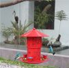 Hanging Hummingbird Feeder; 3 Feeder Ports for Birds; outdoor garden decoration; iron bird feeder; water feeder - red - Stretchable