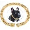 Dog Chain Crystal Artificial Diamondoid Dog Collar Walking Metal Chain Collar With Secure Buckle - Silver Gray - M