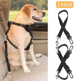 2Pcs Pet Dog Seat Belt Leash Adjustable Pet Dog Cat Safety Leads Harness - black