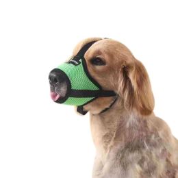 Dog Muzzle,Soft Nylon Muzzle Anti Biting Barking Chewing,Air Mesh Breathable Drinkable Adjustable Loop Pets Muzzle - GREEN - M