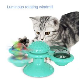 Spinning windmill teasing cat toy luminous mint sucker toy cat biting self-excited toy 2 windmills - Blue