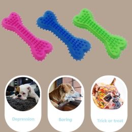 Dog Cat TPR Foam Eco-friendly TPR Chewing Toy Milky Scented Flat Bones Molar Teether Pet Supplies Spiny Soft Bite Resistant Toy - Pink - M