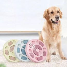 New Dog Food Slow Feeding Disc Anti-choking Round Feeder Plastic Interactive Puzzle Toy - blue