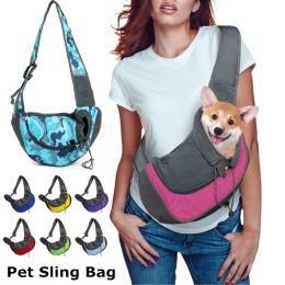 Pet Puppy Carrier S/L Outdoor Travel Dog Shoulder Bag Mesh Oxford Single Comfort Sling Handbag Tote Pouch - Black - S