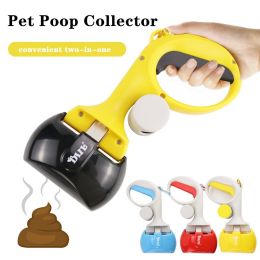 Pet Poop Picker Pick Up Excreta Cleaner Dog Pooper Scoopers Excrement Shovel Portable Pet Feces Clip with Garbage Bag Collector - Yellow