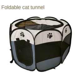 Oxford cloth folding pet tent cat kennel dog kennel cat delivery room indoor pet fence octagonal pet fence - Yellow black - 114*114*58cm