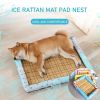 Breathable Pet Puppy Cooling Mat Bed Summer Protection Cervical Spine Cat Dog Ice Mat Square Rattan Kennel Supplies - green - 40cm*30cm*7cm