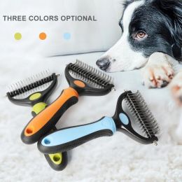 Professional Pet Deshedding Brush 2 Sided Dematting Dog Comb Cat Brush Rake Puppy Grooming Tools Undercoat Shedding Flying Hair - orange - S