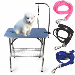 1pcs Adjustable Dogs Leash Pets Noose Loop Lock Clip Rope Cats Grooming Table Accessories Arm Bath Nylon Restraint Ropes Harness - pink