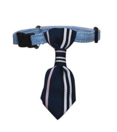 Adjustable Deep Blue Stripe Dog Cat Neck Tie Decorative Gentleman Dog Collar 6-11 Inches - Default