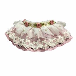 Pink Lace Collars Retro Style Handmade Cat Collars Dog Necklace 8.2-11.2" - Default