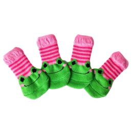 4 Pcs Cats Dogs Knitted Socks Cute Pink Green Frog Foot Covers Scratch Dirt Resistant Paw Protect Puppy Teddy Corgi Pet Shoes - Default