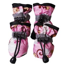 4 Pcs Pink Cute Dog Shoes Foot Covers Rain Shoes Puppy Cat Waterproof Pet Shoes, 4# - Default