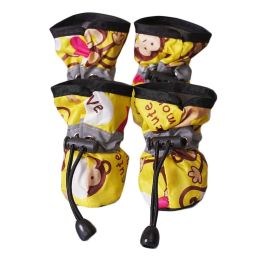 4 Pcs Yellow Cute Dog Shoes Foot Covers Rain Shoes Puppy Cat Waterproof Pet Shoes, 4# - Default