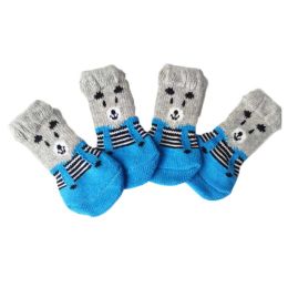 4 Pcs Cats Dogs Knitted Socks Cute Blue Bear Foot Covers Scratch Dirt Resistant Paw Protect Puppy Teddy Corgi Pet Shoes - Default