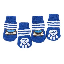 4 Pcs Blue Cars Knitted Dogs Socks Cat Socks Cute Pet Socks Dog Paw Protection for Puppy Indoor Wear - Default