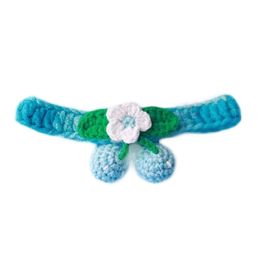 Blue Pet Cat Collar Handmade Knitting Necklace Teddy Bichon Cherry Crochet Scarf Bib - Default