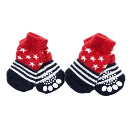 4 Pcs Red Stars Cute Puppy Cat Socks Knitted Pet Socks Dog Paw Protection for Puppy Indoor Wear - Default