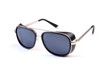 Iron Fashion Man 3 IRON TONY Windscreen Sunglasses for Men and Women Double beam Sunglasses Retro Personality Glasses - Matte black frame gold leg bla