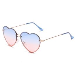 Lovely love rimless sunglasses; versatile women's decoration ins; same style; versatile; cut edge love glasses;  - Gold framed blue pink slice