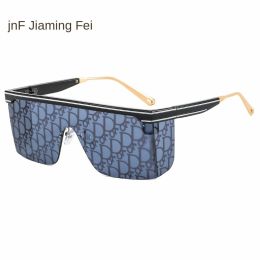 one-piece rimmed sunglasse personality letters Cross border sunglasses Manufacturer direct sales glasses - C6 black frame watermark black gray chip