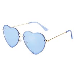 Lovely love rimless sunglasses; versatile women's decoration ins; same style; versatile; cut edge love glasses;  - Gold framed blue sheet