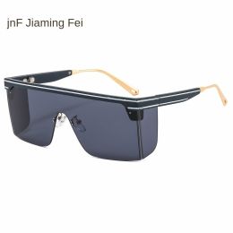 one-piece rimmed sunglasse personality letters Cross border sunglasses Manufacturer direct sales glasses - C2 dark blue frame black grey chip