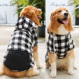 1pc Black Plaid Zip Pocket Pet Sweatshirt; Dog Clothes For Puppy And Cat; Pet Apparel - black - XL