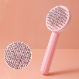 1pc Pet Grooming Brush Hair Removal Comb With Stainless Steel Teeth; Dematting Brush For Dogs & Cats - Pink