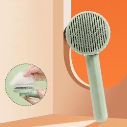 1pc Pet Grooming Brush Hair Removal Comb With Stainless Steel Teeth; Dematting Brush For Dogs & Cats - Green