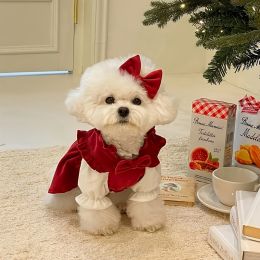 Christmas Pet Dress For Small Medium Dog; New Year Non-elastic Dog Dress ; Winter Pet Apparel - Red - XS