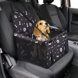 Pet Car Booster Seat Travel Carrier Cage; Breathable Folding Soft Washable Travel Bags For Small Pet - Black-Bones Pattern