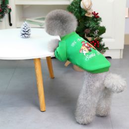 Christmas Pet Hoodie With Santa Claus Pattern For Dog & Cat; Festive Dog Hoodie; Warm Cat Sweater - Emerald Green - S