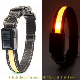 Solar And USB Rechargeable Light Up Pet Collar Waterproof LED Dog & Cat Collars For Night Walking - Yellow - S