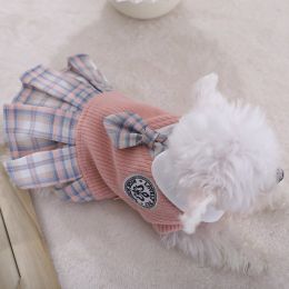 Sweet Bowknot Dog Sweater Dress; Winter Warm Pet Clothes; Costume For Small Medium Large Dog & Cat - Pink - M