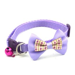 Bowknot Cat Collars; Pet Collar With Bell & Buckle; Cute Pet Supplies For Decoration - Purple - M