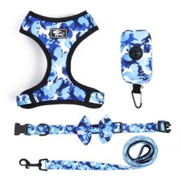 4Pcs Set Reflective No Pull Dog & Cat Harness Collar Leash With Dog Poop Bag For Small Medium Dog - Blue - S