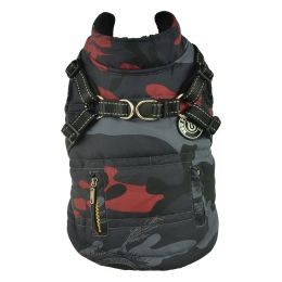 Camouflage Red Pattern Reflective Chest Harness With Traction Buckle Zipper Pet Cotton Clothes - Red - M