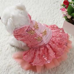 New Year Dog Dress; Festive Pet Dress; Floral Dog Costumes; Pet Clothes For Small Medium Dogs & Cats - Pink - L