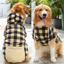 Plaid Dog Hoodie Pet Clothes Sweaters with Hat and Pocket Christmas Classic Plaid Small Medium Dogs Dog Costumes - Zipper pocket coat beige black - 2X