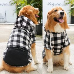 Plaid Dog Hoodie Pet Clothes Sweaters with Hat and Pocket Christmas Classic Plaid Small Medium Dogs Dog Costumes - Zipper pocket coat black and white