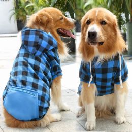 Plaid Dog Hoodie Pet Clothes Sweaters with Hat and Pocket Christmas Classic Plaid Small Medium Dogs Dog Costumes - Zipper pocket coat blue black plaid