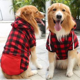 Plaid Dog Hoodie Pet Clothes Sweaters with Hat and Pocket Christmas Classic Plaid Small Medium Dogs Dog Costumes - Zipper pocket coat with red and bla