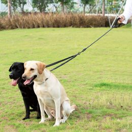 Dual Dog Leash; Tangle Free With Reflective Stitching; 2 Dog Leashes With Heavy Duty Metal Clip - Black - one-size