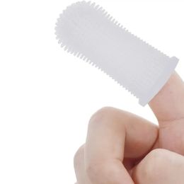 Dog Super Soft Pet Finger Toothbrush Teeth Cleaning Silicone Tooth Brush Tool Dog Cat Cleaning - white