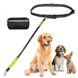 Hands Free Dog Leash with Zipper Pouch; Dual Padded Handles and Durable Bungee for Walking; Jogging and Running Your Dog - Blue suit - 2.5*122CM