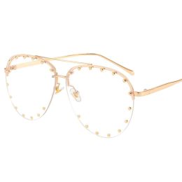 Frameless Sunglasses Cross border Punk Personality Rivets Sunglasses Fashion Toad Sunglasses - Gold frame flat