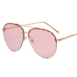 Frameless Sunglasses Cross border Punk Personality Rivets Sunglasses Fashion Toad Sunglasses - Gold framed light powder slice