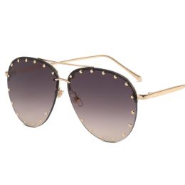 Frameless Sunglasses Cross border Punk Personality Rivets Sunglasses Fashion Toad Sunglasses - Gold framed coffee slices