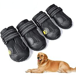 Dog Boots; Waterproof Dog Shoes; Dog Booties with Reflective Rugged Anti-Slip Sole and Skid-Proof; Outdoor Dog Shoes for Medium Dogs 4Pcs - Black - Si